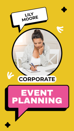 Plantilla de diseño de Planificación de eventos corporativos con coordinadora femenina. Instagram Story 