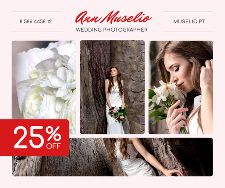 Designvorlage Hochzeitsfotografie bieten Braut im weißen Kleid für Facebook