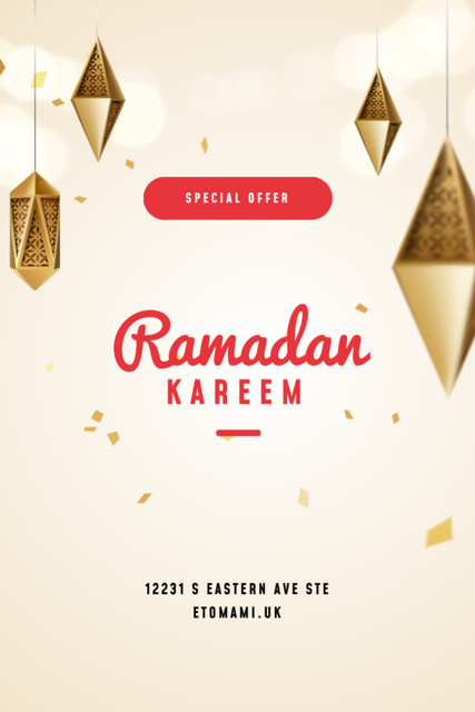 Ramadan Kareem And Diamond Shaped Lanterns Offer Postcard 4x6in Vertical Design Template
