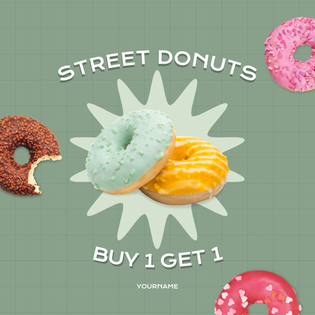 Street Food Ad with Offer of Sweet Donuts Instagram Tasarım Şablonu