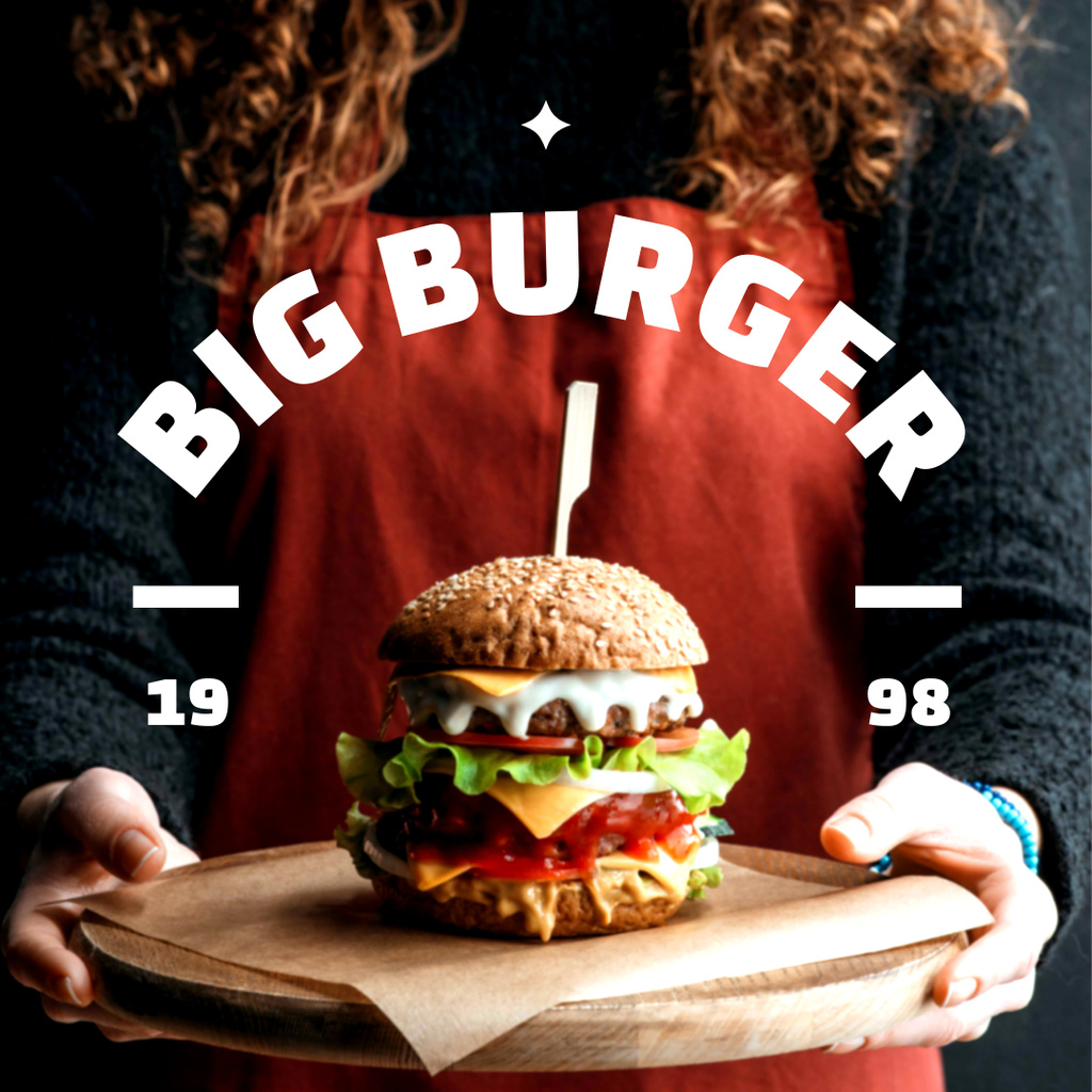 Big Burger Idea on Wooden Board Instagram Modelo de Design