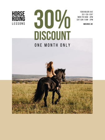 Riding School Promotion with Woman Riding Horse Poster 36x48in Design Template
