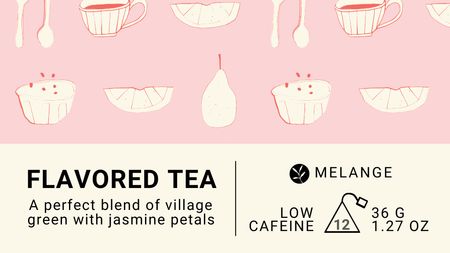 Ontwerpsjabloon van Label 3.5x2in van Tea Sale Ad with Cups Pattern in Pink
