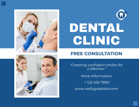 Dental Clinic Ad with Patient and Doctors Thank You Card 5.5x4in Horizontal Design Template