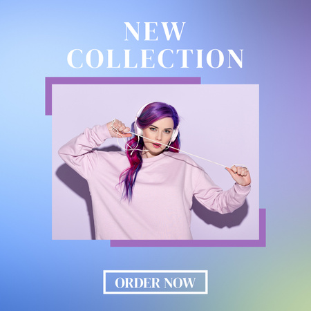 Teenage Girl with Earphones for New Collection Sale Ad Instagram Design Template