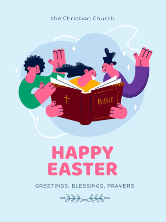 İncil ile Sevimli Paskalya Tatili Tebrik Poster US Tasarım Şablonu