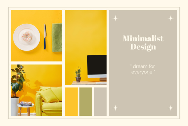Minimalist Design of Dream Grey and Yellow Mood Board Modelo de Design
