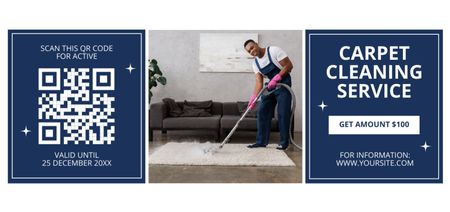 Ad of Carpet Cleaning Services with African American Man Coupon Din Large Design Template