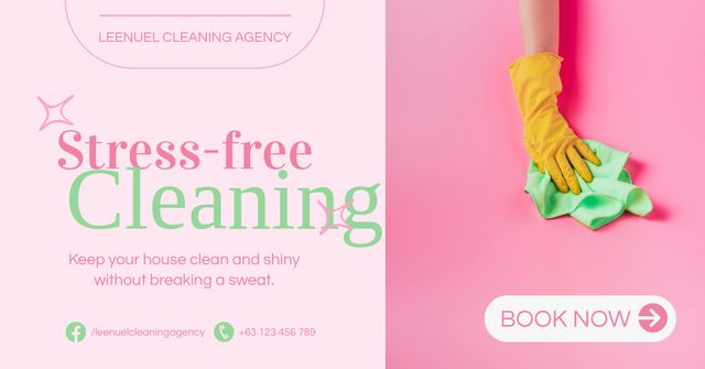 Ontwerpsjabloon van Facebook AD van Cleaning Service Ad with Glove and Rag