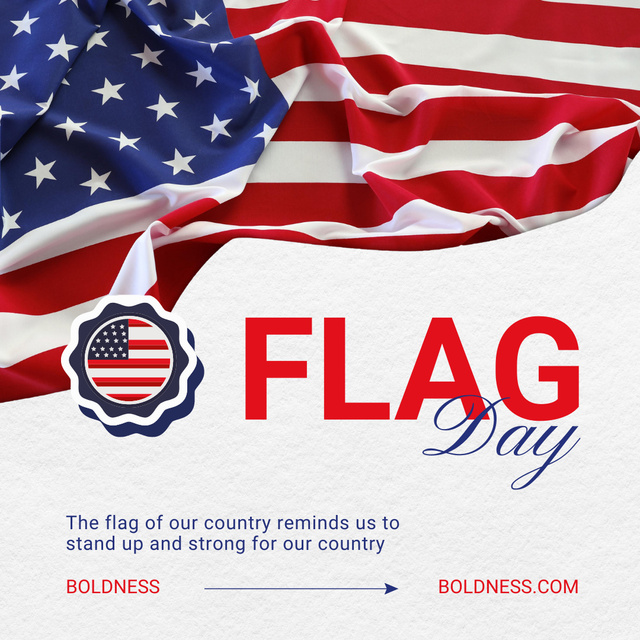 USA Flag Day Celebration Announcement with Flag on White Animated Postデザインテンプレート