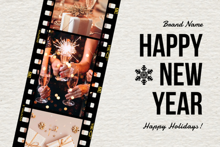 Şampanya ile Yeni Yıl Tatili Tebrik Postcard 4x6in Tasarım Şablonu