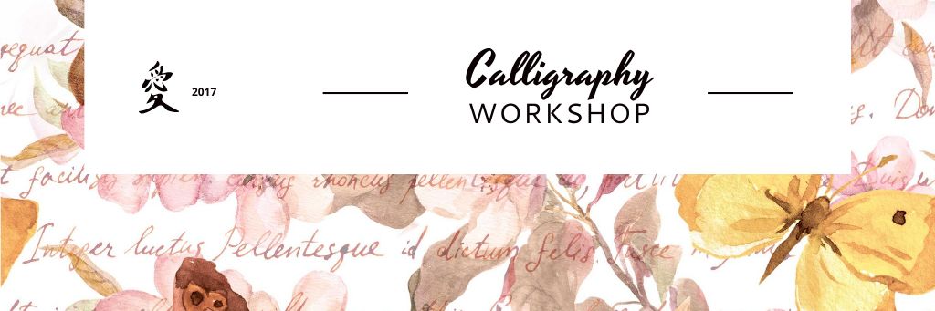 Calligraphy Workshop Announcement With Floral Pattern Email headerデザインテンプレート