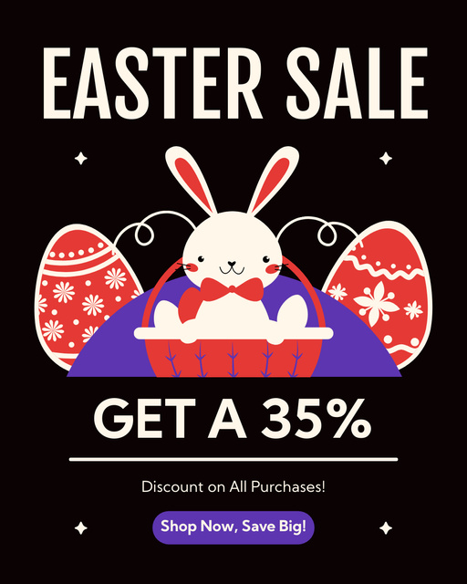 Easter Sale Ad with Adorable Bunny and Eggs Instagram Post Vertical Design Template