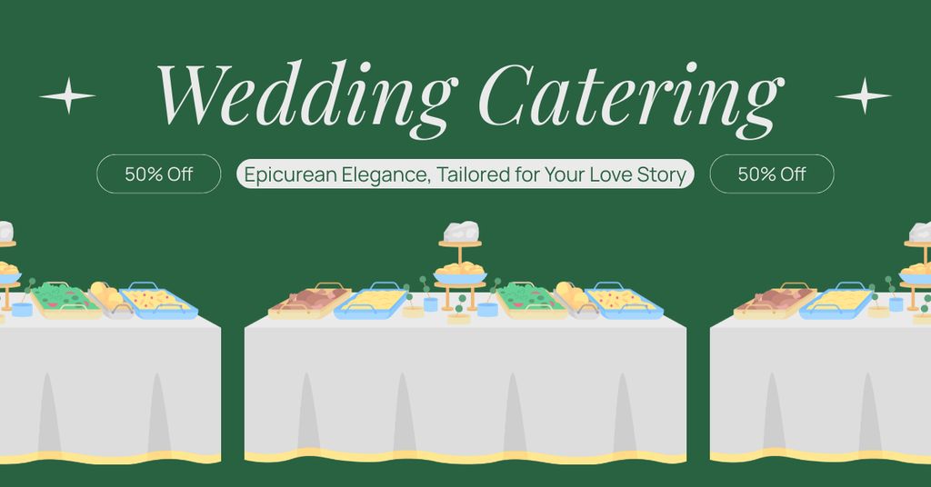 Services of Wedding Catering with Festive Table Facebook AD Tasarım Şablonu