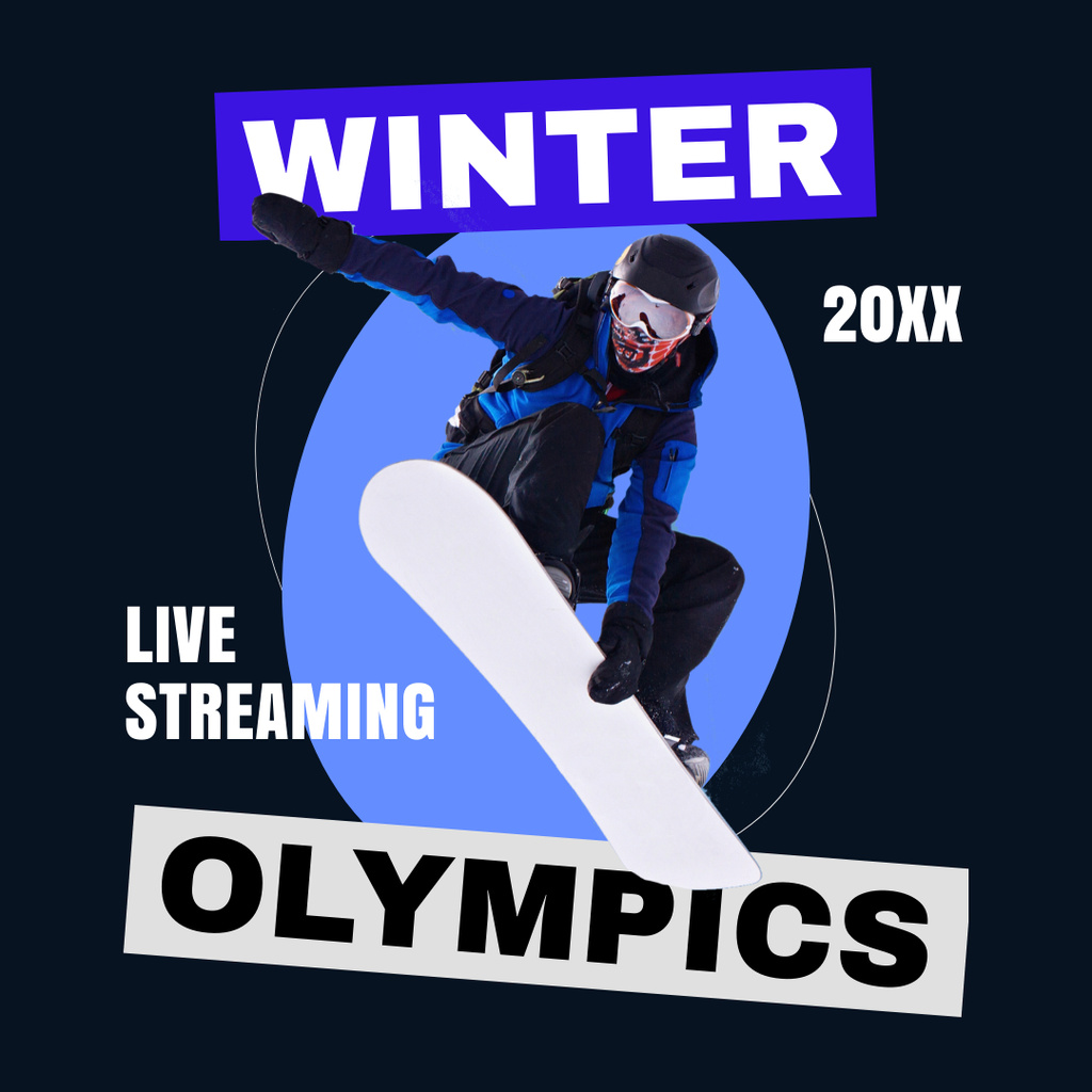 Winter Olympics Announcement with Snowboarder Instagram Tasarım Şablonu