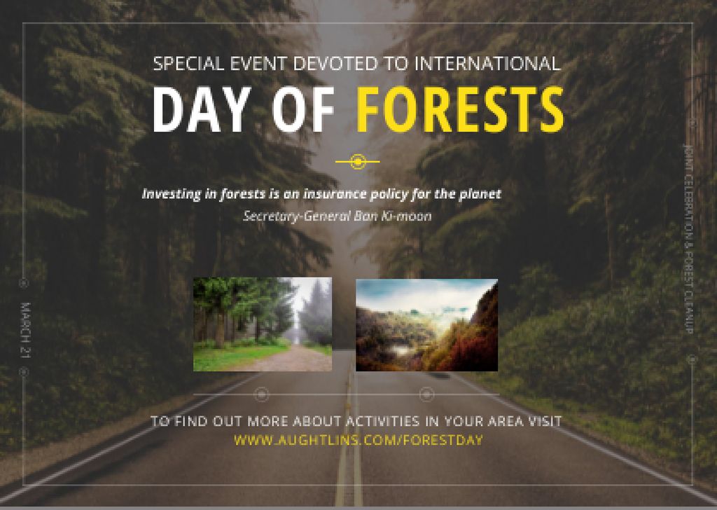 International Day of Forests Event Forest Road View Postcard Modelo de Design