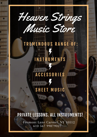 предложение музыкального магазина с гитарами Postcard A6 Vertical – шаблон для дизайна