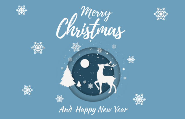 Ontwerpsjabloon van Thank You Card 5.5x8.5in van Christmas Greeting with Deer Shape on Blue