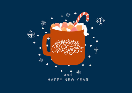 Christmas and New Year Greeting Cup with Marshmallow Postcard Design Template