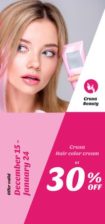 Designvorlage Hair Color Cream Offer Girl with Pink Hair für Flyer DIN Large