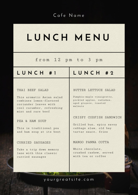 Typed in Retro Style Lunch Dishes List Menu Design Template