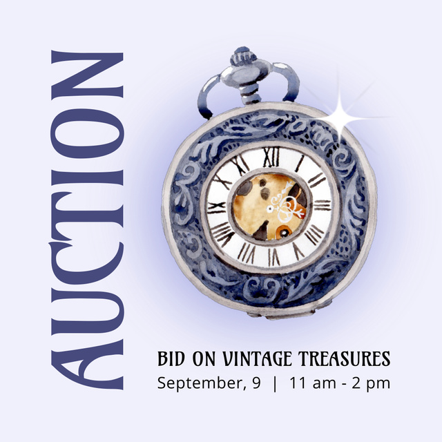 Exciting Antique Auction Announcement In September Animated Post Modelo de Design
