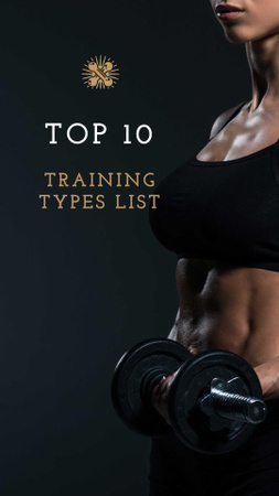 Training Types List with Woman holding Dumbbell Instagram Story tervezősablon