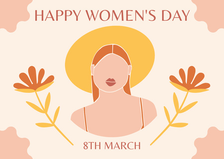 Women's Day Greeting with Beautiful Woman in Hat Card Design Template