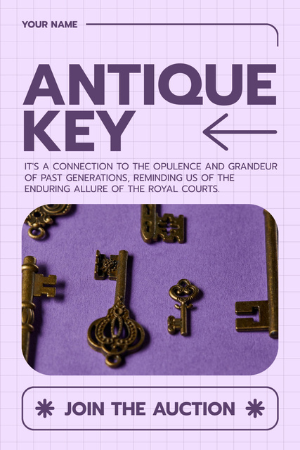Ontwerpsjabloon van Pinterest van Antique Keys Sale Offer at Auction