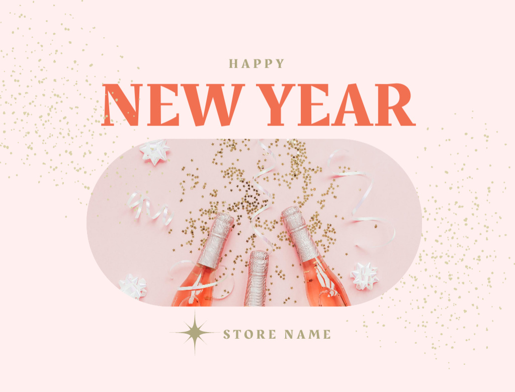 New Year Holiday Greeting with Champagne Postcard 4.2x5.5in Design Template