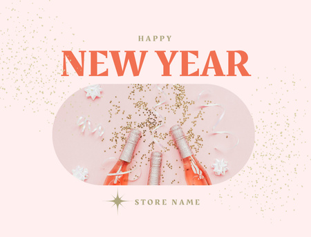 New Year Holiday Greeting with Champagne Postcard 4.2x5.5in Modelo de Design