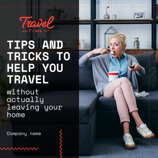 Virtual Travel Tips with Woman Watching Video Instagram Πρότυπο σχεδίασης