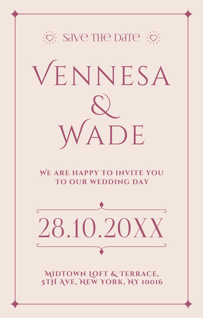 Simple Wedding Announcement Invitation 4.6x7.2in Design Template