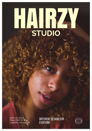 Hair Salon Services Offer with Curly Woman Poster Tasarım Şablonu