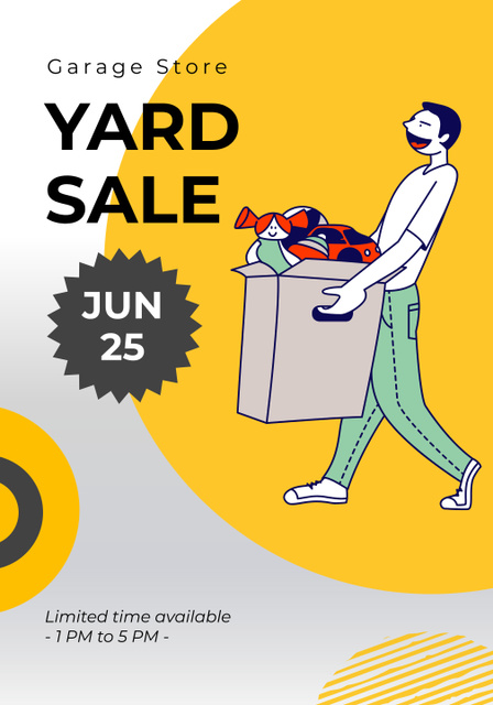 Yard Sale Ad with Cute Cartoon Illustration Poster 28x40in Šablona návrhu