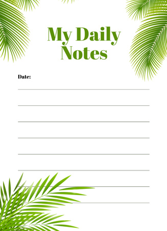 Personal Time Organizer with Green Fern Leaves Notepad 4x5.5in Design Template