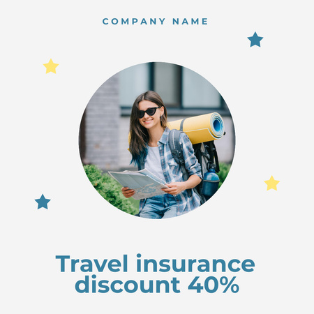 Young Woman Walking with Map for Travel Insurance Ad Instagram tervezősablon