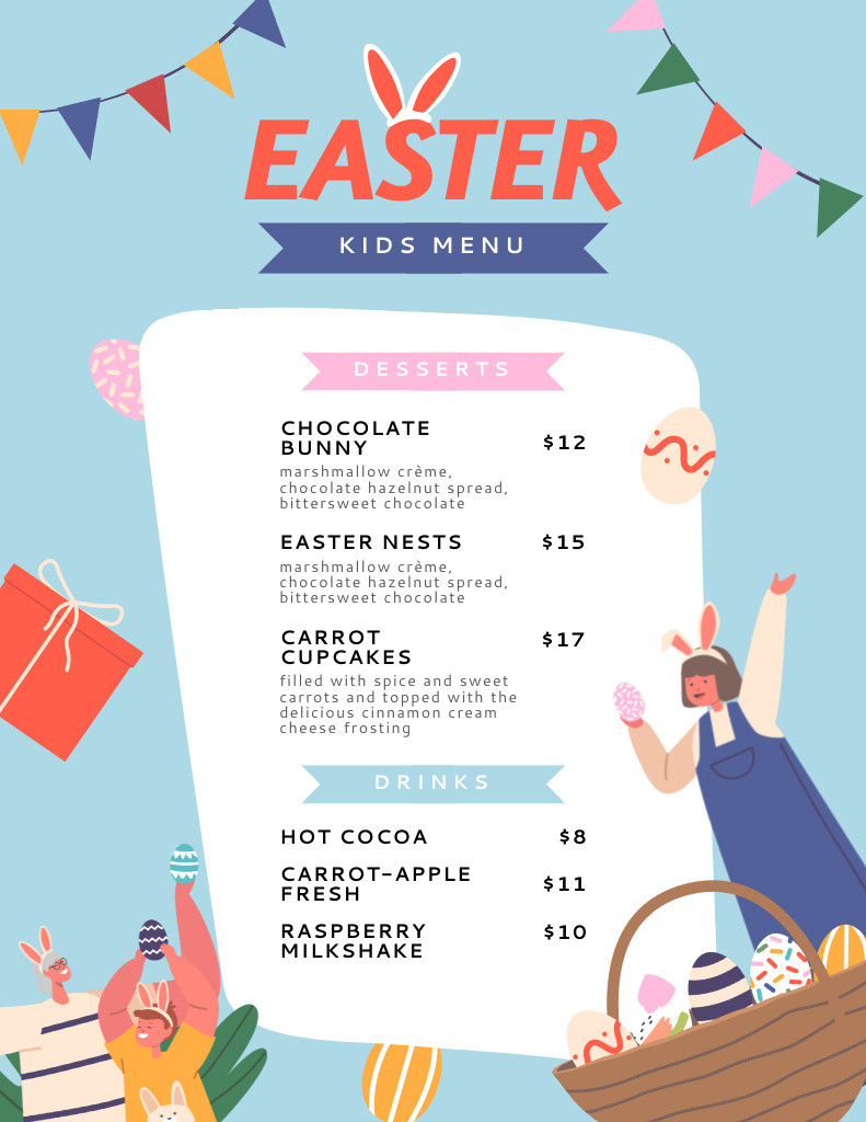Easter Meals List for Kids Menu 8.5x11in Šablona návrhu