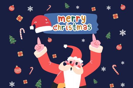 Christmas Greeting with Joyful Santa on Blue Postcard 4x6in Design Template