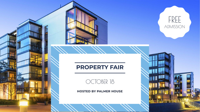 Property Fair Ad with Modern Houses FB event coverデザインテンプレート