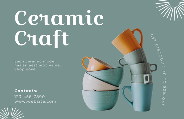 Ceramic Mugs Sale Thank You Card 5.5x8.5in – шаблон для дизайна