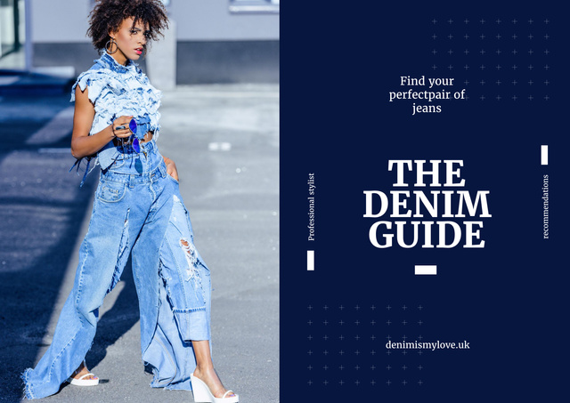 Denim Guide with Beautiful Stylish Woman Poster A2 Horizontal Šablona návrhu