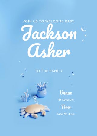Baby Shower Announcement with Cute Crab Invitation Design Template