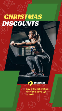 Christmas Offer Woman Squating in Gym Instagram Story Design Template