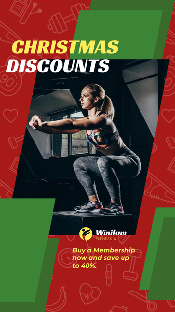 Template di design Christmas Offer Woman Squating in Gym Instagram Story