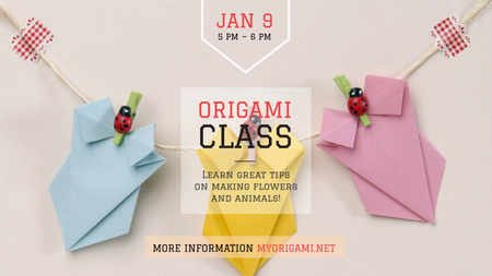 Plantilla de diseño de Guirnalda de papel de invitación de clases de origami Title 1680x945px 