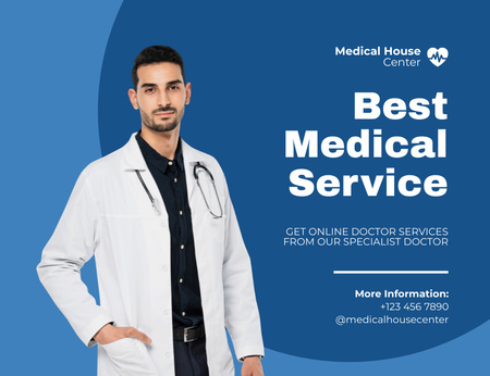 Designvorlage Medical Center Ad mit Arzt für Thank You Card 5.5x4in Horizontal