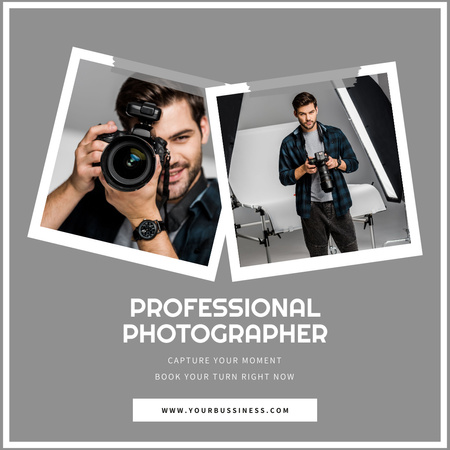 Professional Photographer's Ad on Grey Instagram Design Template