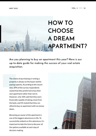 Jak si vybrat vysněný byt Článek s mrakodrapy Newsletter Šablona návrhu