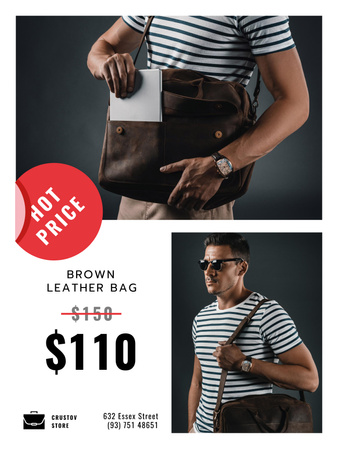 Casual Leather Man's Bag Sale Poster 36x48in Design Template